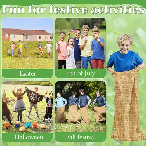 Vista 4 de CWLAKON 6 paquetes de bolsas grandes de arpillera para carreras de sacos de patata para niños y adultos, día de campo, reunión familiar, 4 de julio