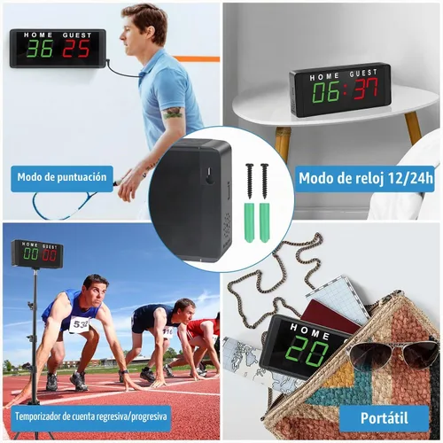 Vista 6 de Samshow LED Electronic Scoreboard Digital Score Keeper with Remote & Tripod, Basketball Scoreboard with Shot Clock & Timer & 12/24h Real Time for