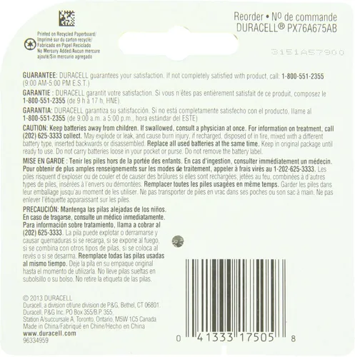 Vista 2 de Duracell Batería médica 76A de 1,5 voltios alcalina, 1 unidad