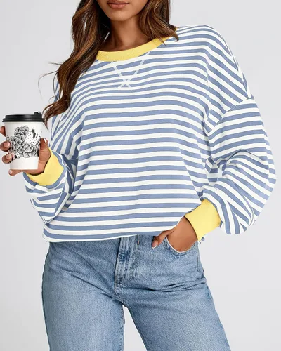 Vista 5 de BTFBM Sudadera de gran tamaño para mujer 2026 otoño Azul Beige Blanco
