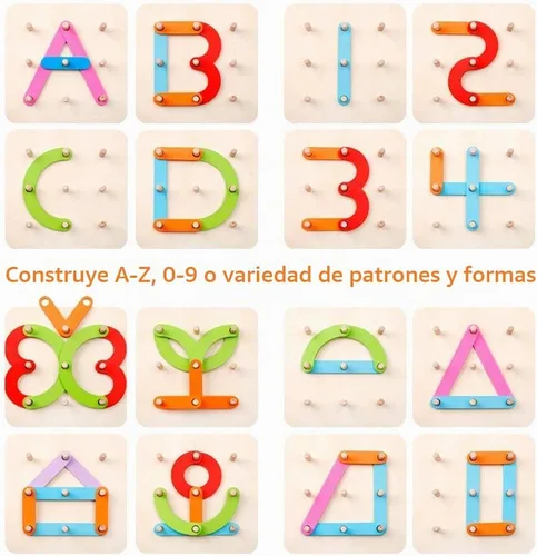 Vista 2 de Coogam Rompecabezas de madera con números y letras de construcción, bloques de apilamiento educativo, juego de juguetes con forma clasificadora