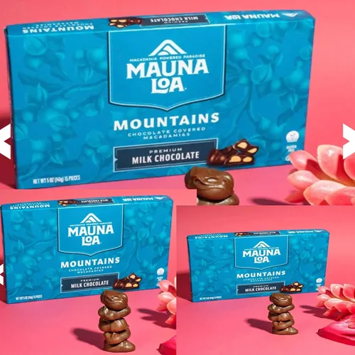 Vista 2 de Mauna Loa - Mountains - Multi pack de nueces de macadamia cubiertas de chocolate (cajas de 5 onzas).
