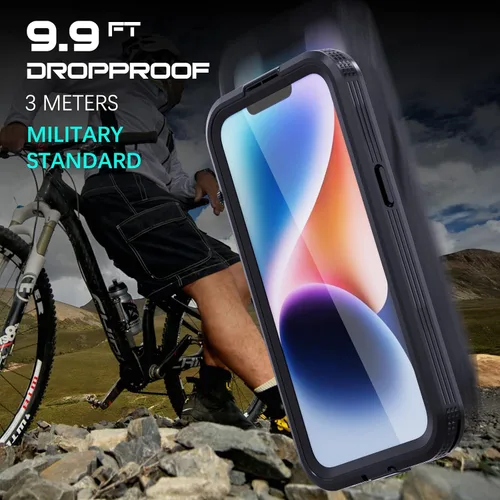 Vista 3 de Funda impermeable para iPhone 14 con protector de pantalla integrado, a prueba de polvo, a prueba de golpes, a prueba de caídas, cubierta protectora