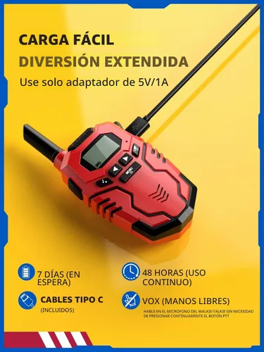 Vista 2 de Inspireyes Walkie Talkies para niños recargables de largo alcance, paquete de 2 Rojo + amarillo