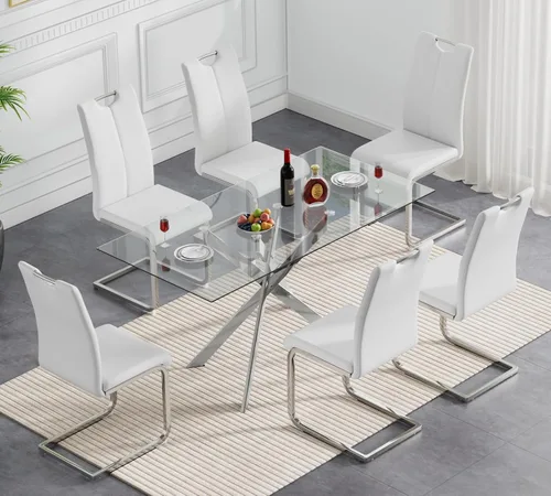 Vista 12 de Henf Juego de mesa de comedor de 5 piezas para 4, mesa de comedor rectangular de 51 pulgadas y 4 sillas de comedor de poliuretano gris carbón, mesa
