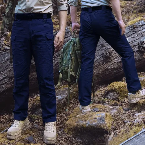 Vista 6 de HYCOPROT Pantalones de senderismo para hombre, repelentes al agua, ligeros, casuales, de secado rápido, pantalones de trabajo con 10 bolsillos