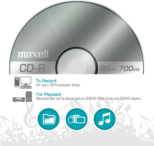 Vista 4 de Maxell MAX648210, CD grabable multimedia - Reproducción de superficie sin ruido CDs 700Mb de almacenamiento y hasta 48x - CD en blanco