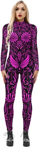 Vista 23 de Disfraz de esqueleto de calavera para Halloween para mujer, overol elástico y ajustado Skull Skeleton Costume Jumpsuits Stretch Skinny Catsuit