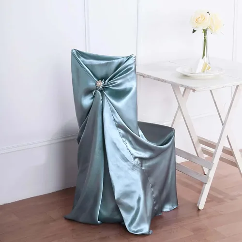 Vista 25 de Efavormart.com - Fundas para sillas beige de 1 pieza, satinadas, con lazo, universales, para banquetes, bodas, plegables, para sillas de comedor