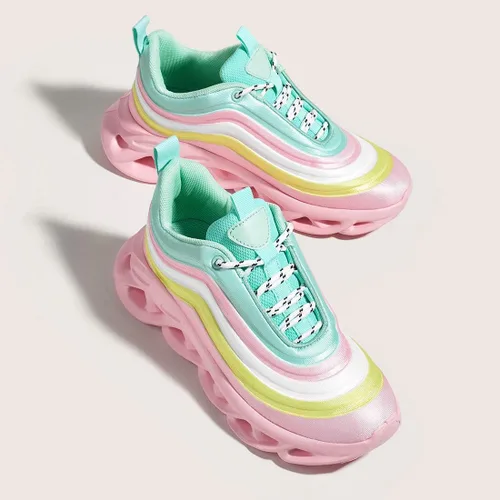 Vista 5 de LUCKY STEP Tenis de moda para mujer, con plataforma gruesa, teñido anudado, arcoíris.