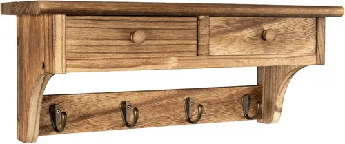 Vista 10 de Emfogo - Ganchos de pared de madera con estilo rústico, montados en la pared, con 4 ganchos y estante para entrada, cuarto de servicio, dormitorio