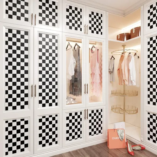 Vista 4 de Yenhome Papel tapiz a cuadros en blanco y negro para despegar y pegar a mediados de centro, moderno papel de contacto blanco y negro para armarios