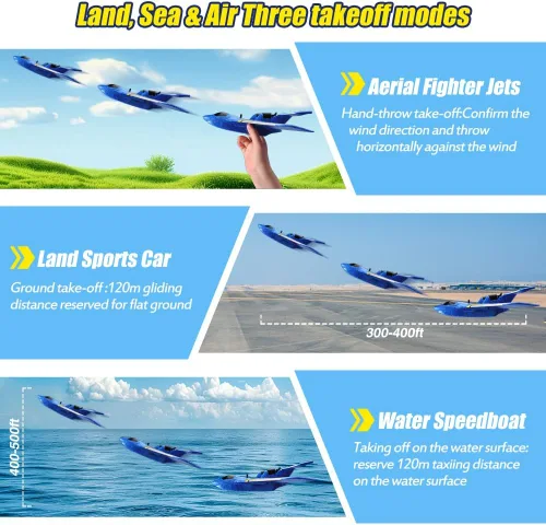 Vista 6 de Avión de agua a control remoto, avión RC para agua, tierra y aire, avión de control remoto, juguetes de combate volador, estabilizador de giroscopio
