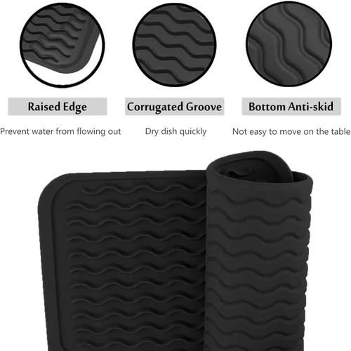 Vista 3 de Tapete grande para secar platos, alfombrillas de silicona de múltiples usos para múltiples usos, tapete de secado para encimera de cocina, 12 x 16