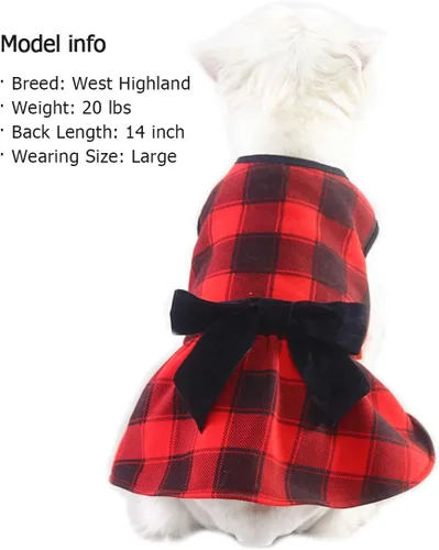 Vista 3 de KYEESE Vestido de Navidad para Perro de Cuadros Búfalo Rojos, Vestidos para Perros con Corbatín, Vestido para Perro Pequeño 0#Buffalo Check