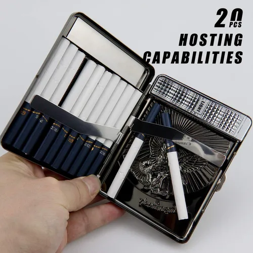 Vista 3 de Juego de 20 piezas de soporte de metal para cigarrillos, encendedor de arco con águila 3D recargable, encendedor de arco eléctrico, resistente al