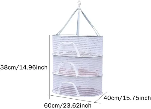 Vista 3 de Rejilla de secado de hierbas, red plegable de malla colgante de 3 capas con cremallera, secadora de malla para secar hierbas, verduras, frutas