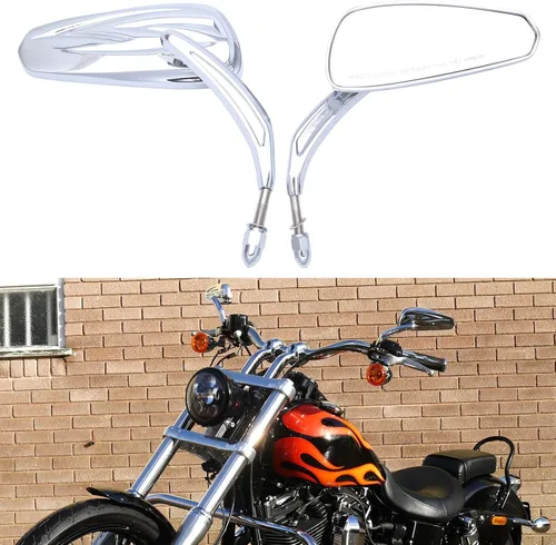 Vista 11 de Espejo retrovisor lateral de 8 mm en negro para motocicleta con estilo hueco Compatible con Harley Street Glide, Road King, Dyn, Softail, Bobber