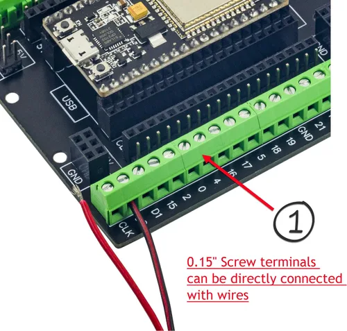Vista 2 de whiteeeen para ESP32 Super Breakout Board 3.81mm / 0.15" Terminal GPIO Placa de expansión 3 tipos de salidas para ESP32-DevKitC ESP-WROOM-32 Bloque