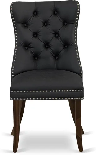 Vista 4 de East West Furniture DAP8F12 Dallas Parson - Juego de 2 sillas de cocina tapizadas de piel sintética con botones copetudos, color gris oscuro