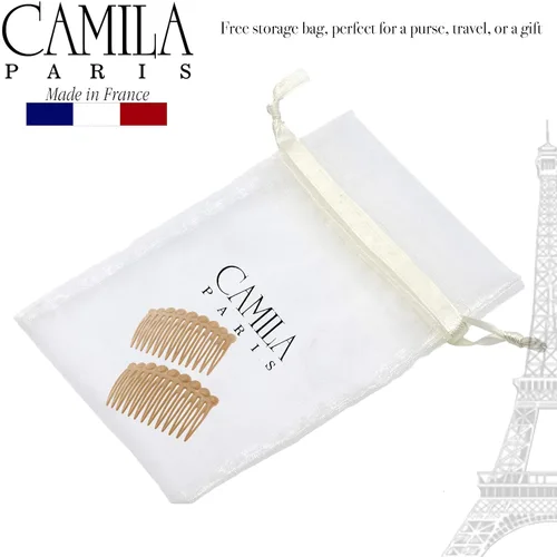 Vista 6 de Camila Paris CP2892/2 Peine lateral francés pequeño redondeado, beige con torsión francesa, pinzas decorativas de sujeción fuerte para mujer, moño
