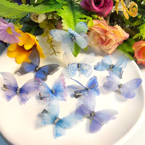 Vista 5 de Clip de mariposa para decoración del cabello, pinzas para el cabello de mariposa en movimiento para niñas (Bule-10PCS)