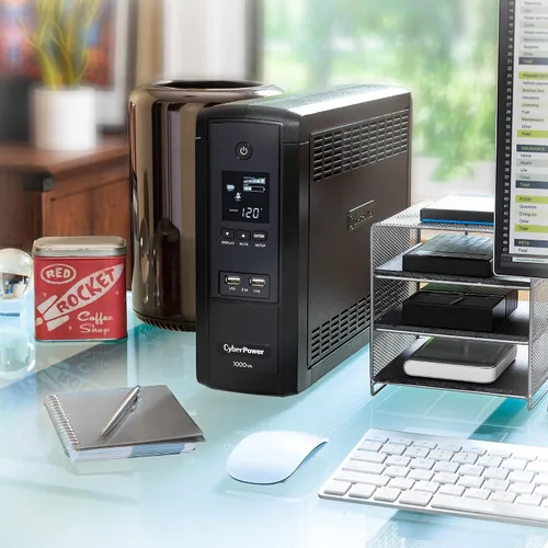 Vista 7 de Ordenador de escritorio brg1500avrlcd CyberPower, con salida ups, puertos avr, lcd, usb Negro