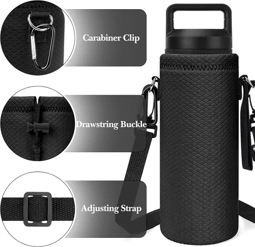 Vista 4 de Linkidea Portabidón de agua de neopreno con correa compatible con botella YETI Rambler de 18 oz/26 onzas, Yonder 25 onzas, bolsa de agua aislada