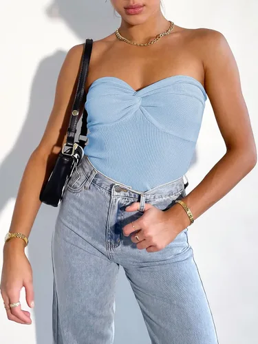 Vista 2 de ANRABESS Camiseta sin tirantes para mujer, sexy, de punto acanalado, nudo torcido, bandeau, sin mangas, corsé Y2K