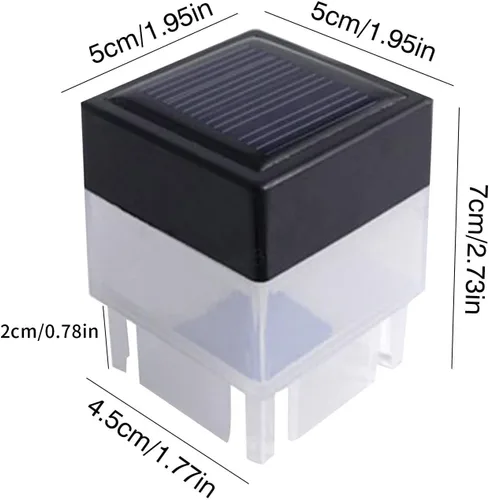 Vista 7 de Paquete de 8 luces LED solares para postes de valla, luces solares de 2 x 2 pulgadas, luz blanca fría de alto brillo, luz solar alimentada por