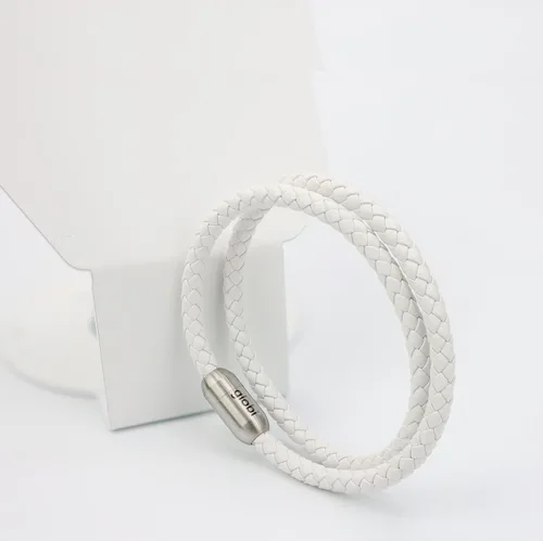 Vista 4 de Pulsera de cuero trenzada con cierre magnético de acero inoxidable para hombre, pulsera de cuero auténtico con cierre magnético
