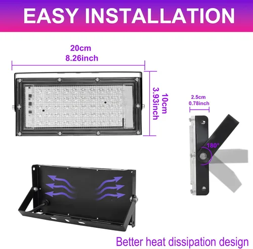 Vista 5 de 50W luces negras LED para fiesta brillante, IP65 impermeable luz negra UV reflector 395nm foco de luz negra púrpura lámpara de luz UV fluorescente