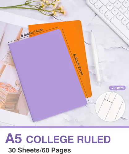 Vista 2 de Dynta A5 Journals 45pcs 15 Colors Lined Notebooks Bulk College Ruled 5.5 x 8.3 Inches for Class or Conference, 30 Sheets/60 Pages