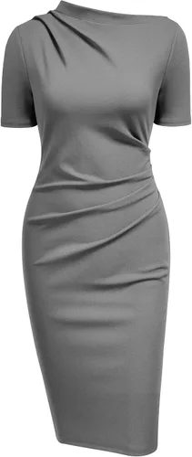 Vista 2 de AISIZE Vestido de tubo retro de medio cuello fruncido para mujer