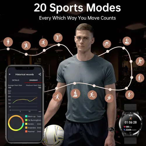 Vista 3 de Reloj inteligente para hombre (llamada/respuesta de llamada), reloj de seguimiento de actividad física con monitor de sueño de frecuencia cardíaca