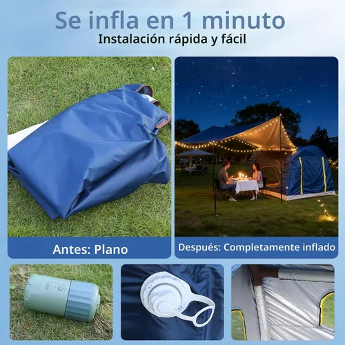 Vista 3 de 2-4 Person Inflatable Camping Tent 60 Second Setup 4 Season Waterproof (PU3000 Oxford) All Weather Tent for Romantic Dates, Fall/Winter