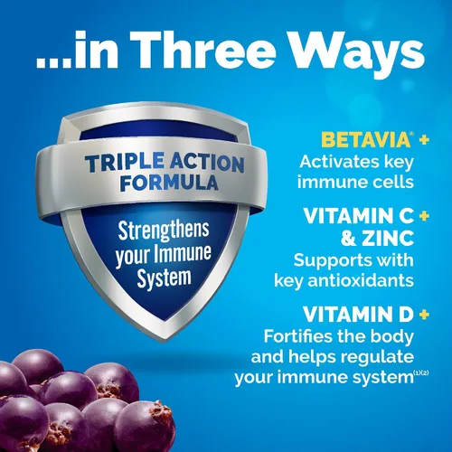 Vista 3 de Emergen-C Immune+ Apoyo Inmunológico de Triple Acción en Polvo, BetaVia (R), 1000 mg de Vitamina C, Vitaminas B, Vitamina D y Antioxidantes, Baya