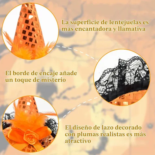 Vista 3 de ZeeDix Diademas de sombrero de bruja de Halloween para mujer, accesorios de 3 piezas (3 colores)