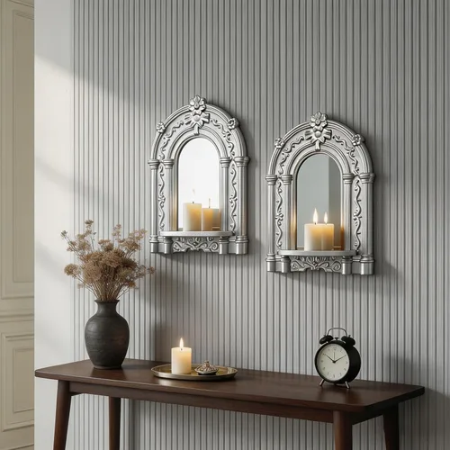 Vista 14 de Juego de 2 apliques de velas de relieve tridimensional, soportes de velas rústicos para montaje en pared, decoración de pared colgante de madera