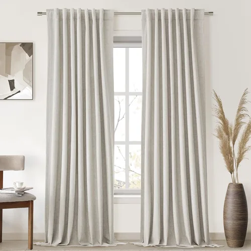 Vista 32 de UHITECH Cortinas cortas de lino de 24 pulgadas de largo para ventanas pequeñas de granja, cortinas opacas modernas para sala de estar, pestañas