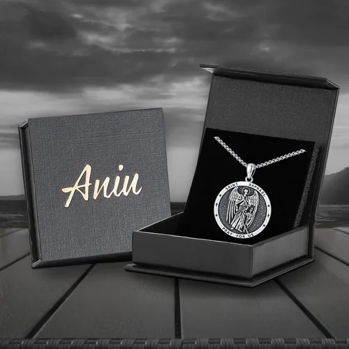 Vista 7 de Aniu Collar de plata de ley S925, San Miguel, San Cristóbal, San Benito, San Juda, Crucifijo de Jesús, San Uriel, Arcángel Rafael, San Patricio, San