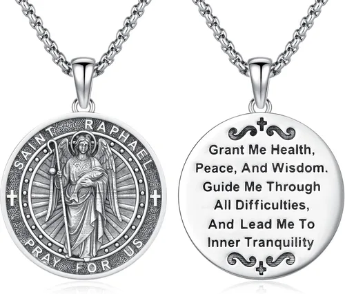 Vista 151 de 925 Sterling Silver Patron Saint Amulet Necklace for Men Women plateado