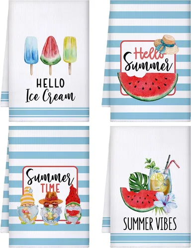 Vista 8 de Kajaia 4 toallas de cocina de abeja, diseño de abeja de miel, decoración de cocina, gnomo, sol, tela de verano, regalo de verano, paño absorbente