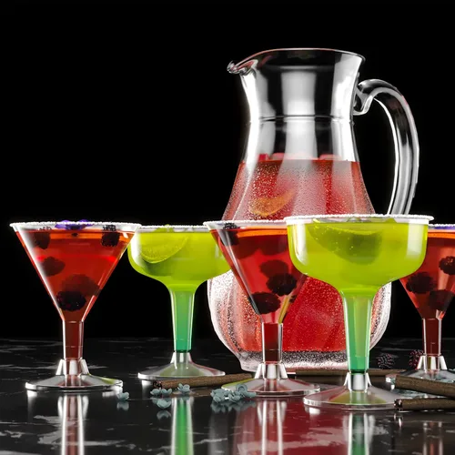 Vista 4 de Exquisite Vasos de Martini de plástico – Paquete de 60 vasos de Martini desechables transparentes con tallo – Vasos de cóctel – Ideal para bodas
