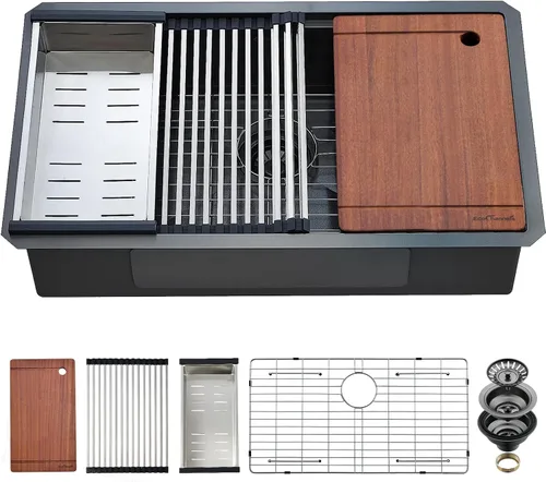 Vista 13 de Fregadero de cocina de montaje inferior, fregadero de cocina de 24 x 19 pulgadas, fregadero de cocina de acero inoxidable calibre 16, fregadero