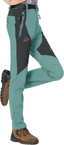 Vista 8 de Rdruko Pantalones de nieve para mujer, impermeables, aislados, con forro polar, térmico, para esquí, senderismo, pantalones de snowboard Verde