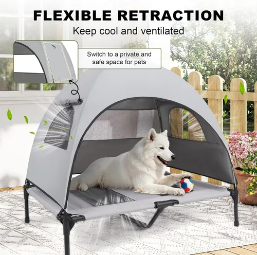 Vista 7 de Cama mediana para perros con toldo UV, catre elevado para perros de hasta 78 libras, tienda de campaña elevada impermeable y resistente a