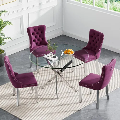 Vista 93 de HomVent Juego de mesa de comedor redonda de vidrio para 2, moderno juego de mesa y sillas de cocina de vidrio templado, juego de mesa de comedor