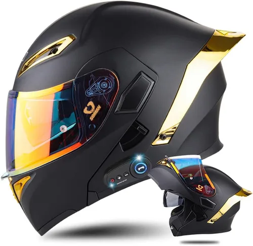 Vista 15 de AAREG - Casco de motocicleta con bluetooth, visera frontal abatible aprobada por DOT/ECE, viseras antivaho duales, para adultos, hombres, mujeres