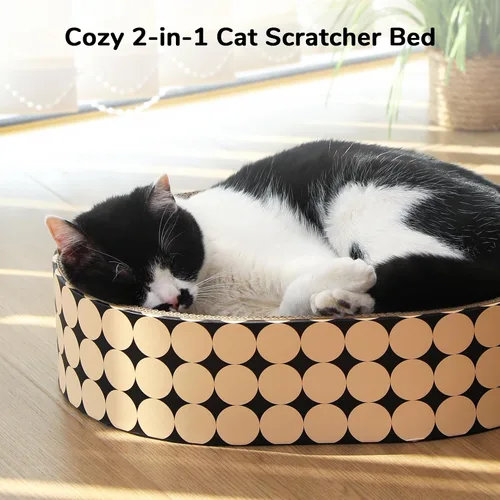 Vista 5 de FUKUMARU Cama rascador de cartón para gatos, almohadilla 2 en 1 para rascar gatos, tabla de rascar ovalada para interiores, cuenco rascador